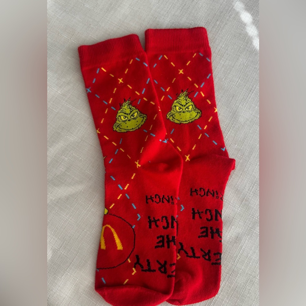 Limited Edition McDonald’s Grinch Crew Socks | Red Holiday Novelty | New